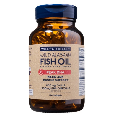 Wiley's Finest Wild Alaskan Fish Oil - Peak DHA, 900mg EPA + DHA Omega-3s, SQF-Certified, 120 Softgels