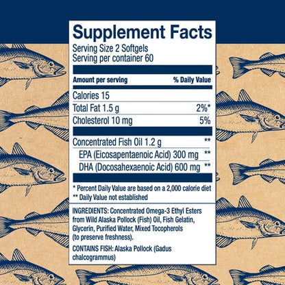 Wiley's Finest Wild Alaskan Fish Oil - Peak DHA, 900mg EPA + DHA Omega-3s, SQF-Certified, 120 Softgels