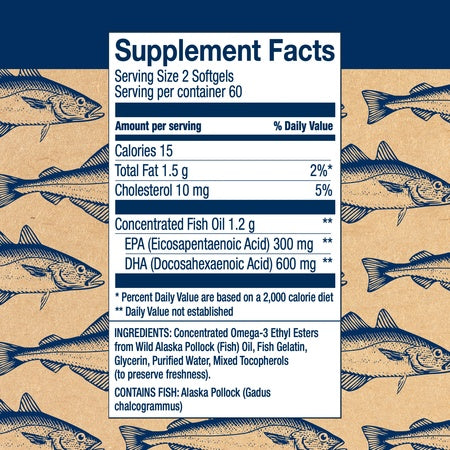 Wiley's Finest Wild Alaskan Fish Oil - Peak DHA, 900mg EPA + DHA Omega-3s, SQF-Certified, 120 Softgels