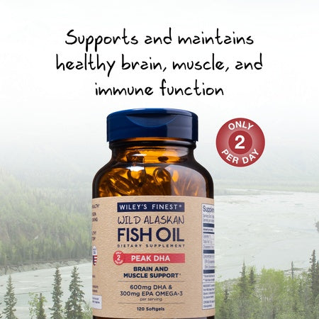 Wiley's Finest Wild Alaskan Fish Oil - Peak DHA, 900mg EPA + DHA Omega-3s, SQF-Certified, 120 Softgels