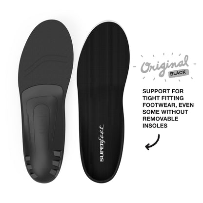 Superfeet BLACK - Orthotic Arch Support Insoles for Thin, Tight Shoes - 2.5-5 Men / 4.5-6 Women