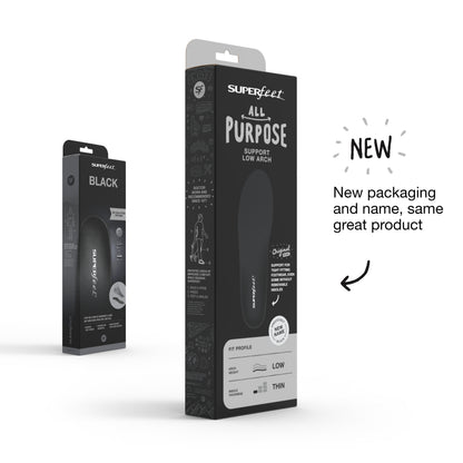 Superfeet BLACK - Orthotic Arch Support Insoles for Thin, Tight Shoes - 5.5-7 Men / 6.5-8 Women