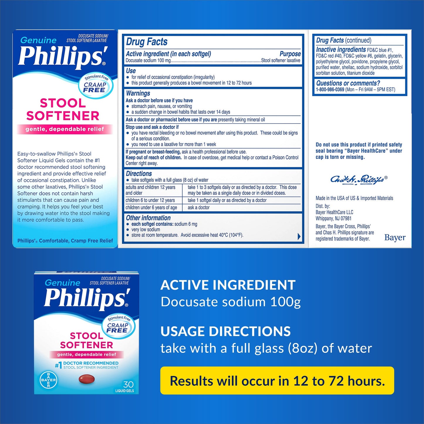 Phillips' Stool Softener Liquid Gels 30 Liquid Gels (Pack of 5)