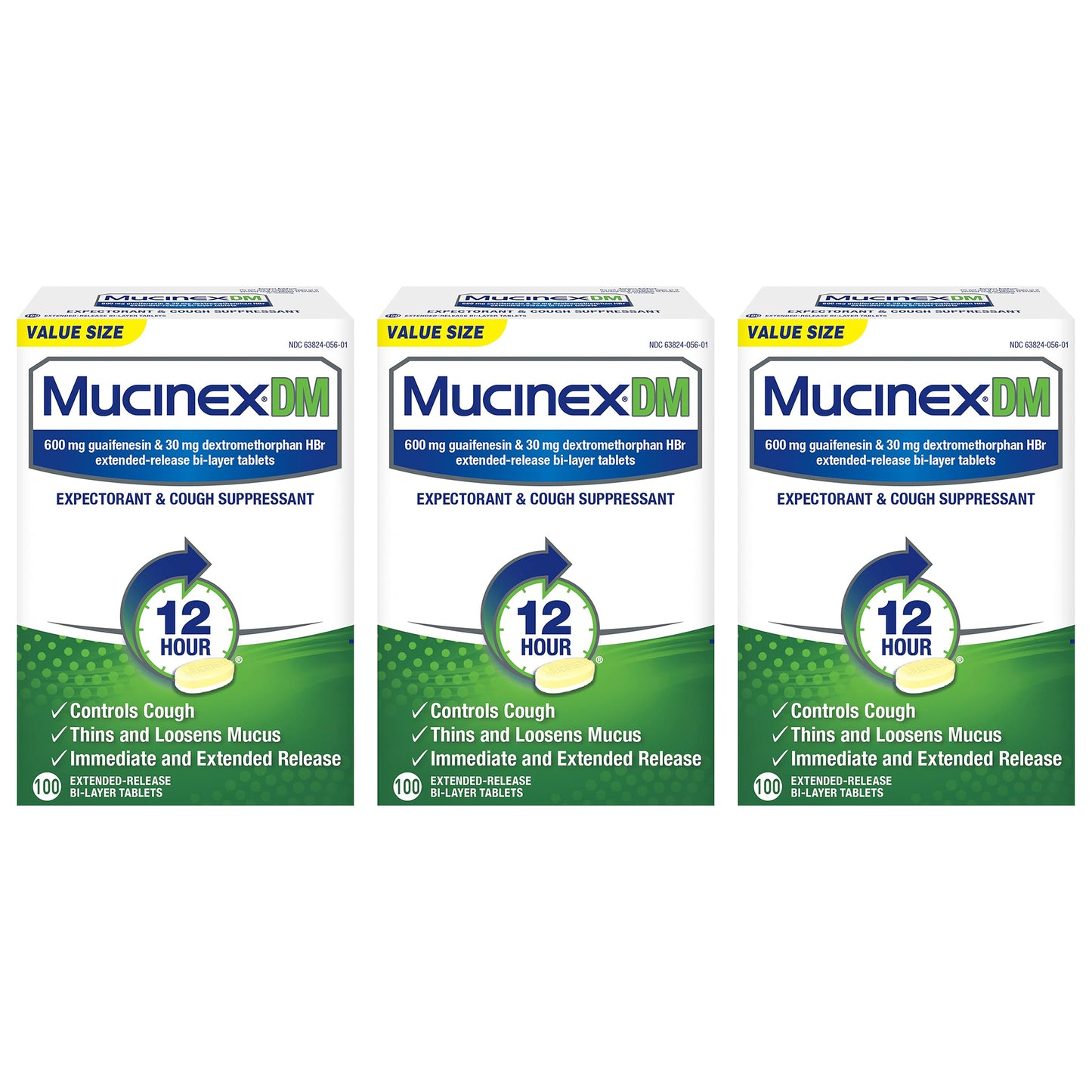Mucinex DM 12 Hr Expectorant & Cough Suppressant Tablets, 100 ct. (Pack of 3)