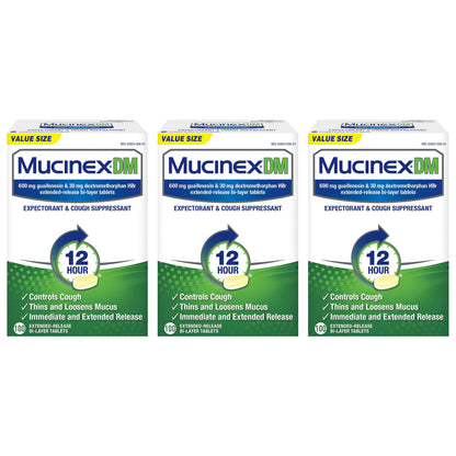 Mucinex DM 12 Hr Expectorant & Cough Suppressant Tablets, 100 ct. (Pack of 3)