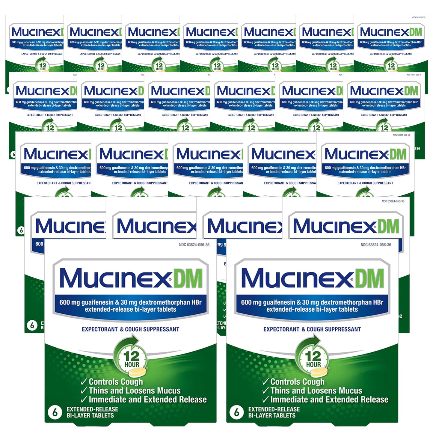 Mucinex DM 12-Hour Expectorant and Cough Suppressant Tablets, 6 ct (Pack of 24)