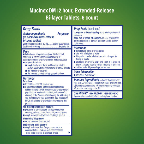 Mucinex DM 12-Hour Expectorant and Cough Suppressant Tablets, 6 ct (Pack of 24)