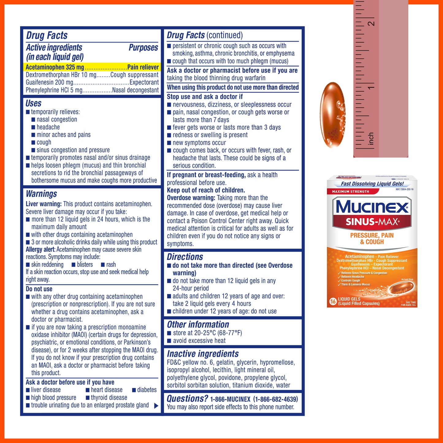 Mucinex Sinus-Max Max Strength Pressure, Pain & Cough Liquid Gels, 16ct (Pack of 2)