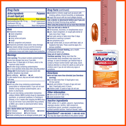 Mucinex Sinus-Max Max Strength Pressure, Pain & Cough Liquid Gels, 16ct (Pack of 2)