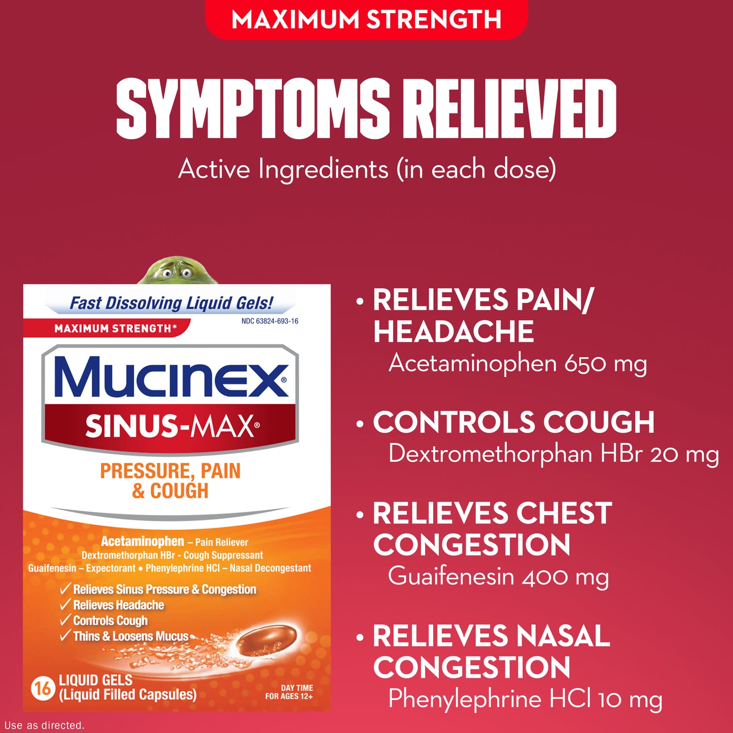 Mucinex Sinus-Max Max Strength Pressure, Pain & Cough Liquid Gels, 16ct (Pack of 2)