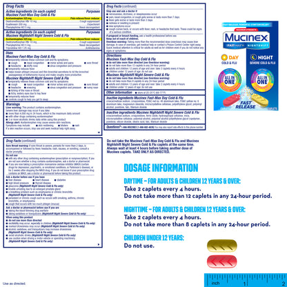 Mucinex Maximum Strength Fast-Max Day Cold & Flu & Nightshift Night Severe Cold & Flu All in One, Fast Release, Powerful Multi-Symptom Relief, 40 caplets (24 Day time + 16 Night time) (Pack of 3)