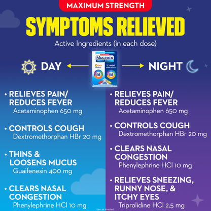 Mucinex Maximum Strength Fast-Max Day Cold & Flu & Nightshift Night Severe Cold & Flu All in One, Fast Release, Powerful Multi-Symptom Relief, 40 caplets (24 Day time + 16 Night time) (Pack of 3)