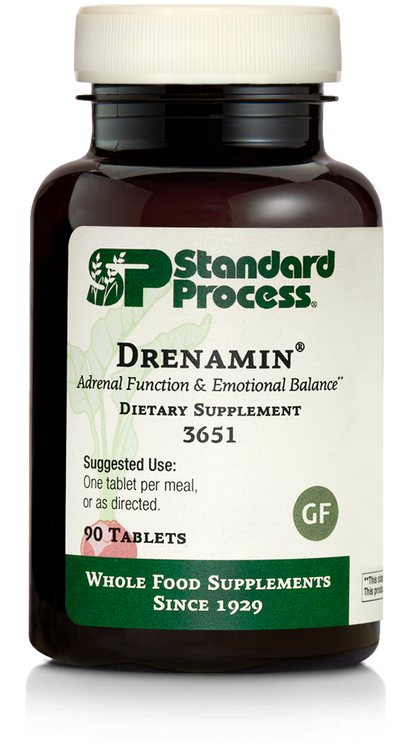 Standard Process Drenamin - Whole Food Antioxidant, Adrenal Support and Immune Support with Shitake, Alfalfa, Rice Bran, Riboflavin, Calcium Lactate, Choline - 90 Tablets