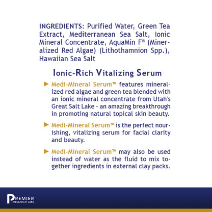 Premier Research Premier Medi-Mineral Serum, Vitalizing Serum for Facial Clarity and Beauty, Ionic Mineral Serum with Mineralized Red Algae and Green Tea, 8 Fl Oz (235 ml)
