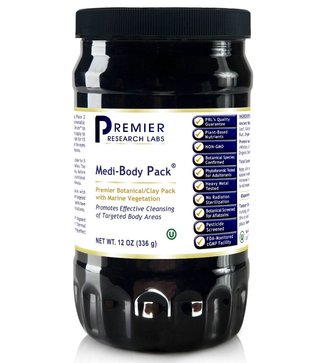 Premier Research Premier Medi-Body Pack, Elegant Cleansing Body Pack with Thermal Effect, Unique Clay/ Botanical Formula, 12 Oz (336 G)