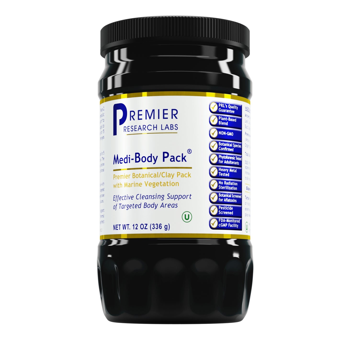 Premier Research Premier Medi-Body Pack, Elegant Cleansing Body Pack with Thermal Effect, Unique Clay/ Botanical Formula, 12 Oz (336 G)
