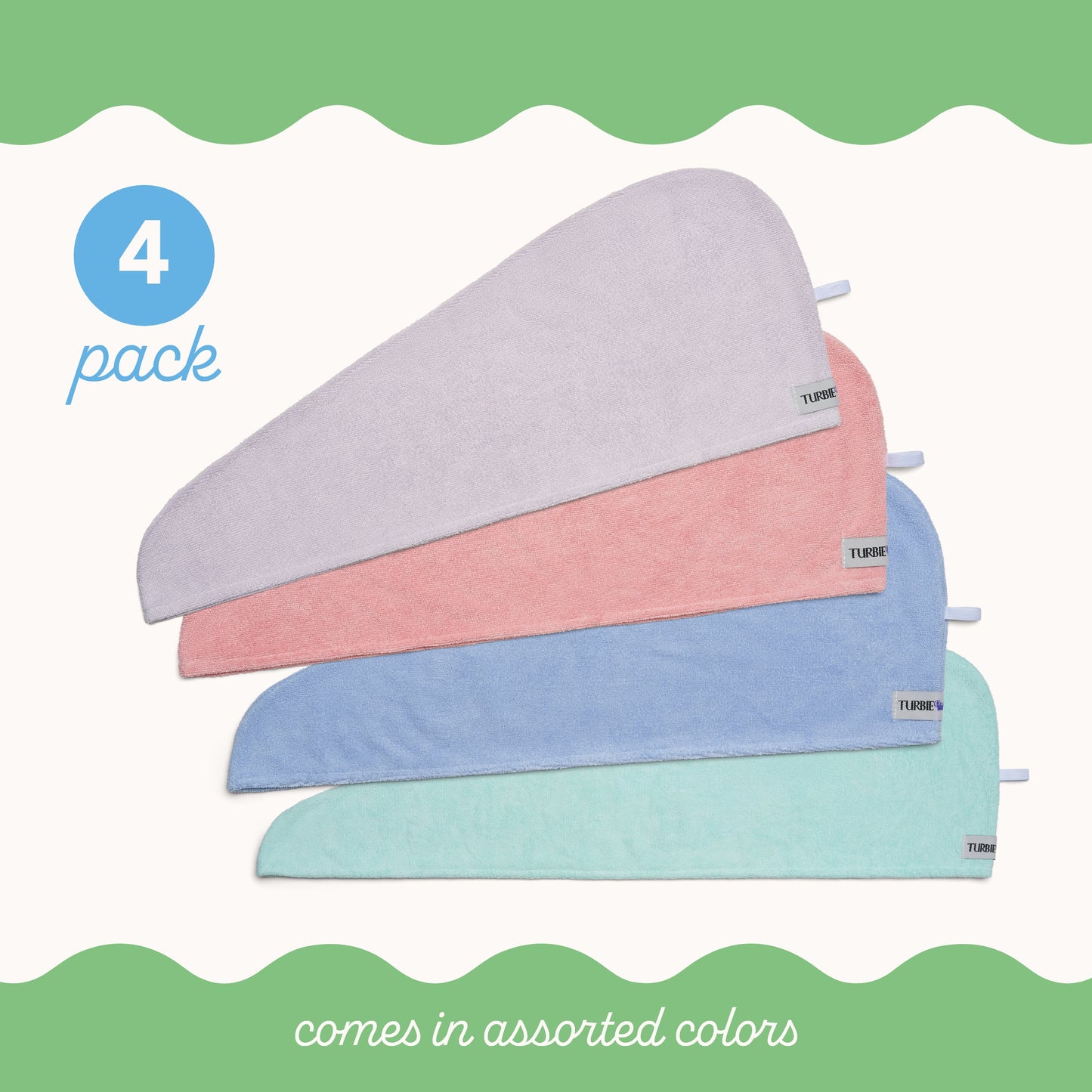 Turbie Twist Microfiber Hair Towel Wrap for Women and Men | 4 Pack | Quick Dry Turban for Drying Curly, Long & Thick Hair (Pink, Purple, Blue, Aqua)