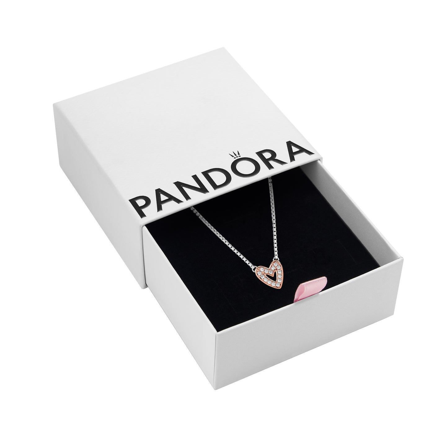 PANDORA Sparkling Freehand Heart Necklace 380089C01-45, With Gift Box