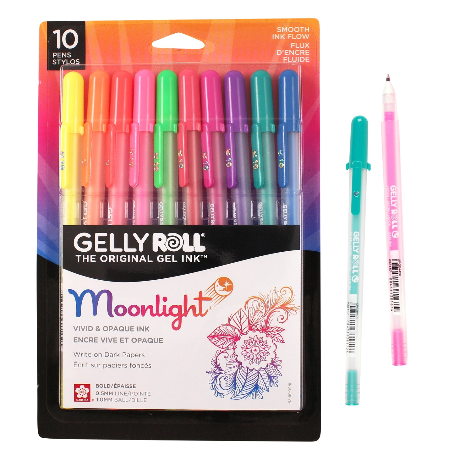 Sakura Gelly Roll Moonlight Pen Set, 1 mm Bold Tip, Assorted Colors, Pack of 10