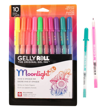 Sakura Gelly Roll Moonlight Pen Set, 1 mm Bold Tip, Assorted Colors, Pack of 10