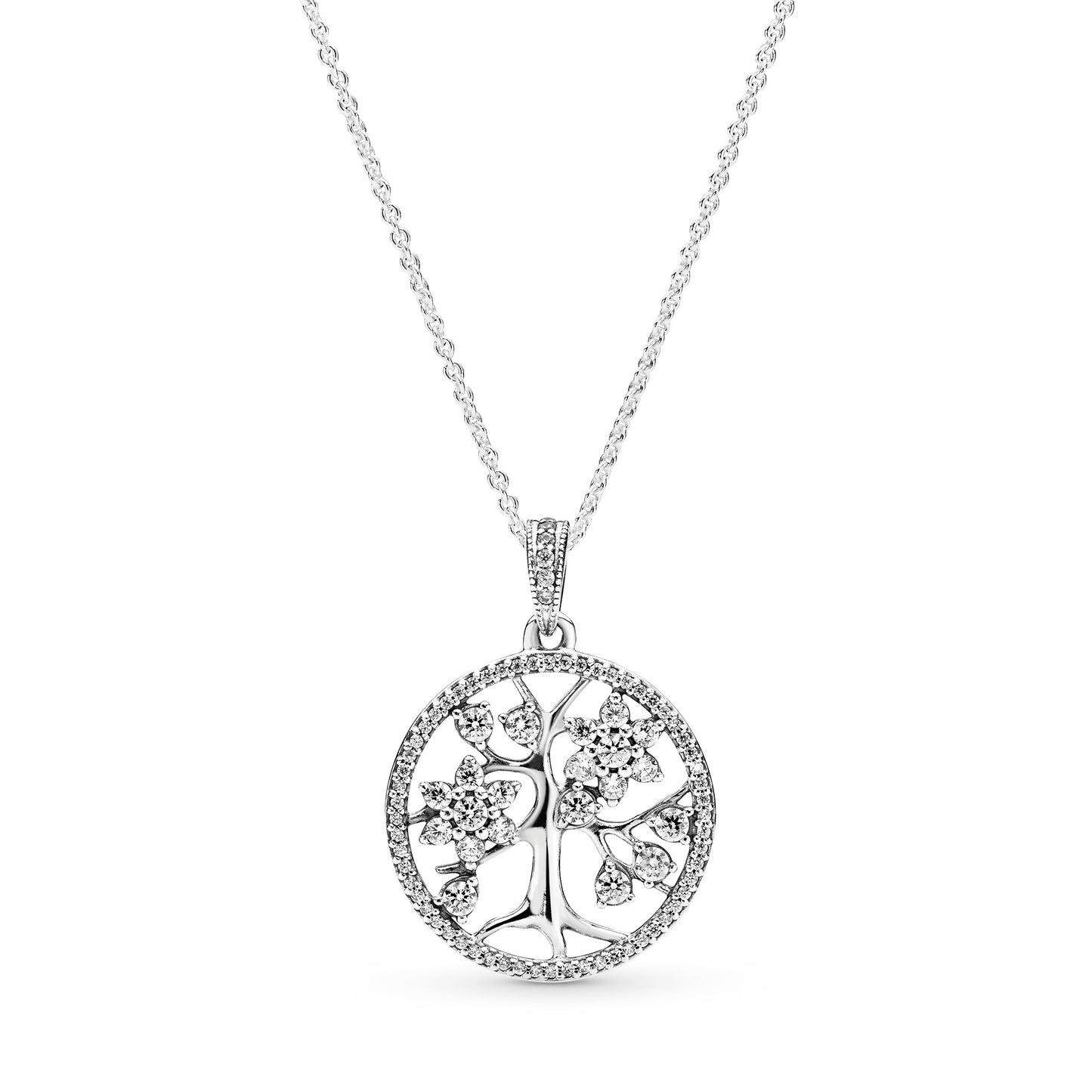 PANDORA Jewelry - Family Tree Hearts Cubic Zirconia Necklace - Gift for Her - Sterling Silver - 31.5", With Gift Box