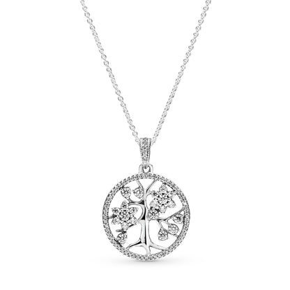 PANDORA Jewelry - Family Tree Hearts Cubic Zirconia Necklace - Gift for Her - Sterling Silver - 31.5", With Gift Box