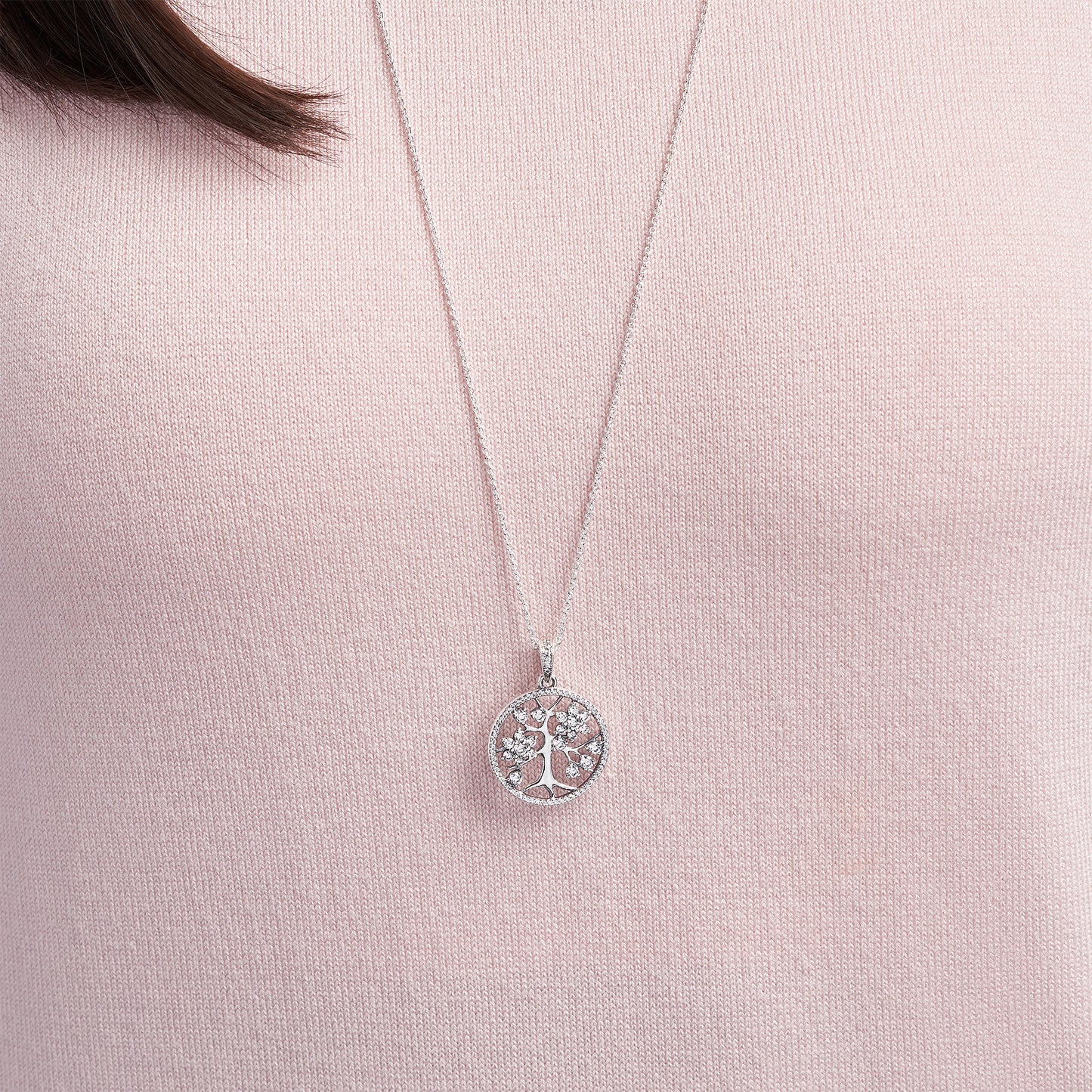 PANDORA Jewelry - Family Tree Hearts Cubic Zirconia Necklace - Gift for Her - Sterling Silver - 31.5", With Gift Box