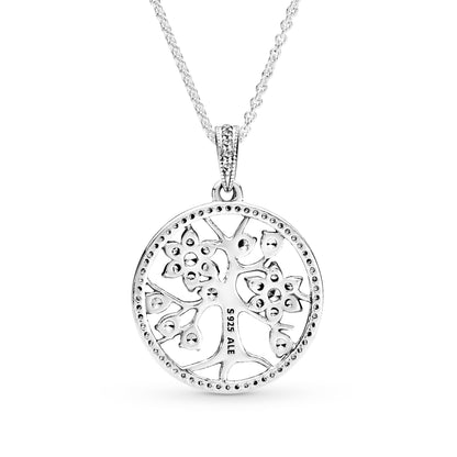 PANDORA Jewelry - Family Tree Hearts Cubic Zirconia Necklace - Gift for Her - Sterling Silver - 31.5", With Gift Box