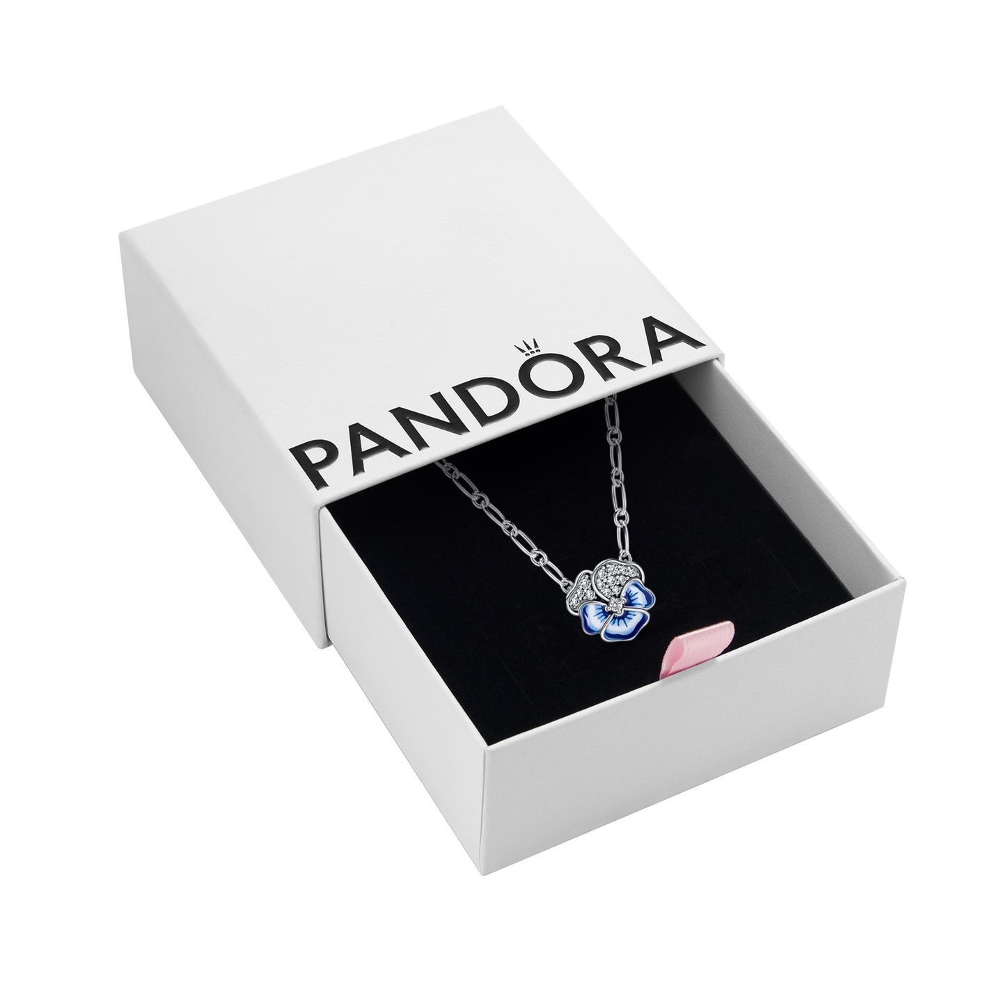 Pandora Blue Pansy Flower Pendant Necklace, With Gift Box
