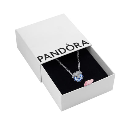 Pandora Blue Pansy Flower Pendant Necklace, With Gift Box