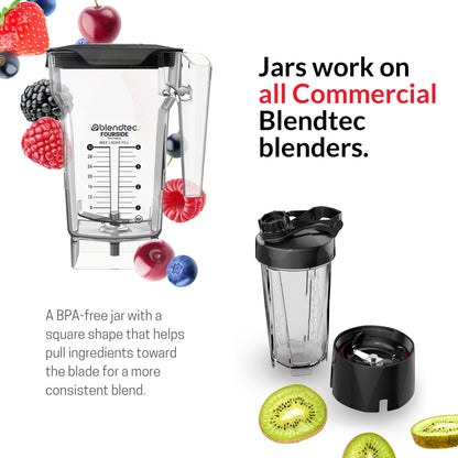 Blendtec FourSide Jar (75 oz) - Blender Jar, Commercial Grade, Soft Lid, BPA Free, Clear