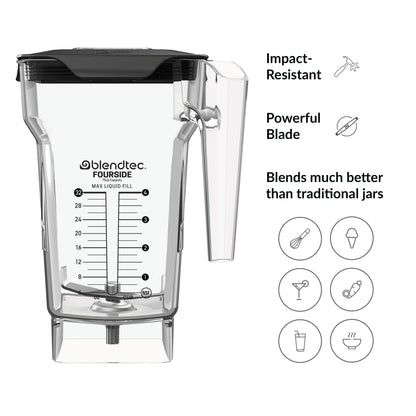 Blendtec FourSide Jar (75 oz) - Blender Jar, Commercial Grade, Soft Lid, BPA Free, Clear