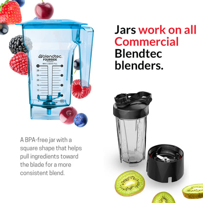Blendtec FourSide Jar (75 oz), Blender Jar, Commercial Grade, Hard Lid, BPA Free, Blue