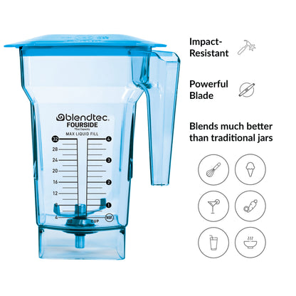 Blendtec FourSide Jar (75 oz), Blender Jar, Commercial Grade, Hard Lid, BPA Free, Blue