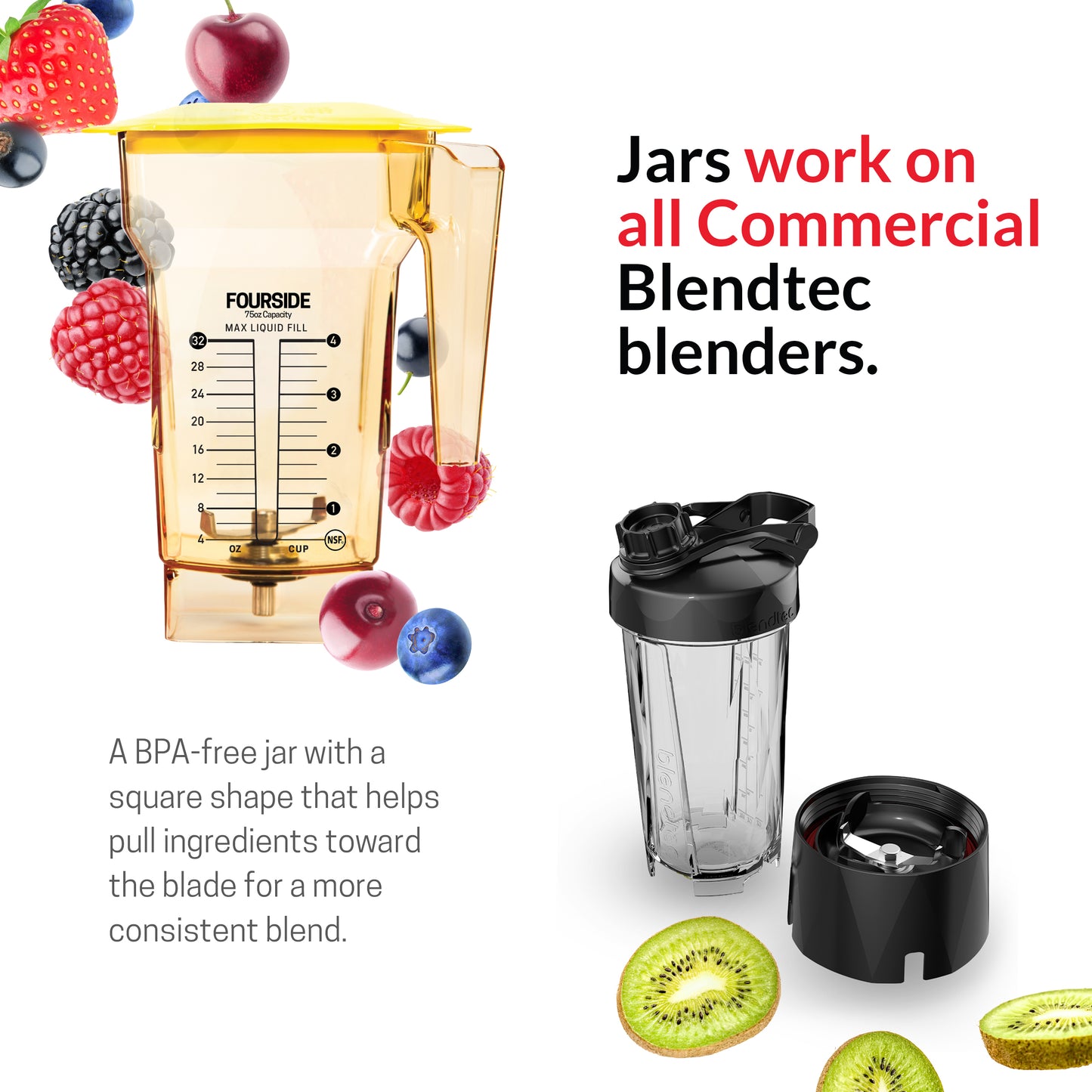 Blendtec FourSide Jar (75 oz), Blender Jar, Commercial Grade, Hard Lid, BPA Free, Yellow