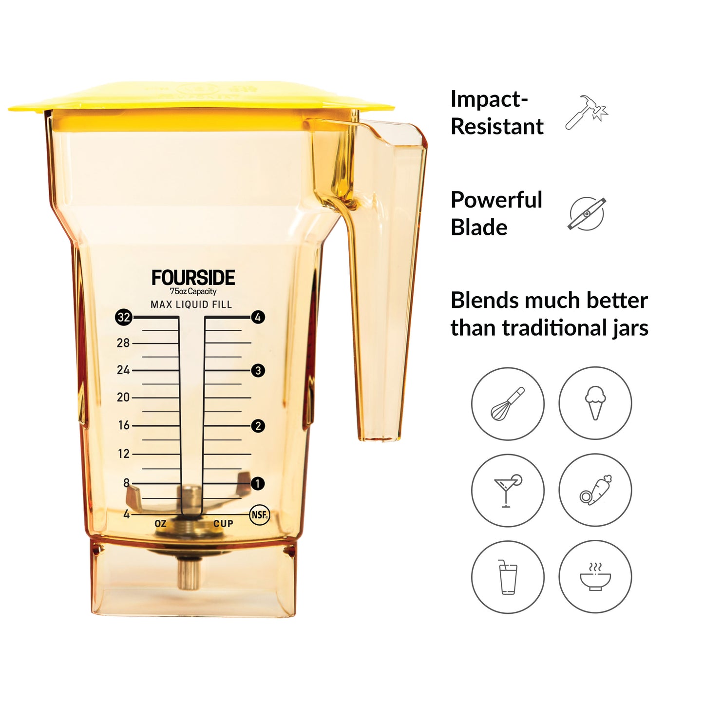 Blendtec FourSide Jar (75 oz), Blender Jar, Commercial Grade, Hard Lid, BPA Free, Yellow