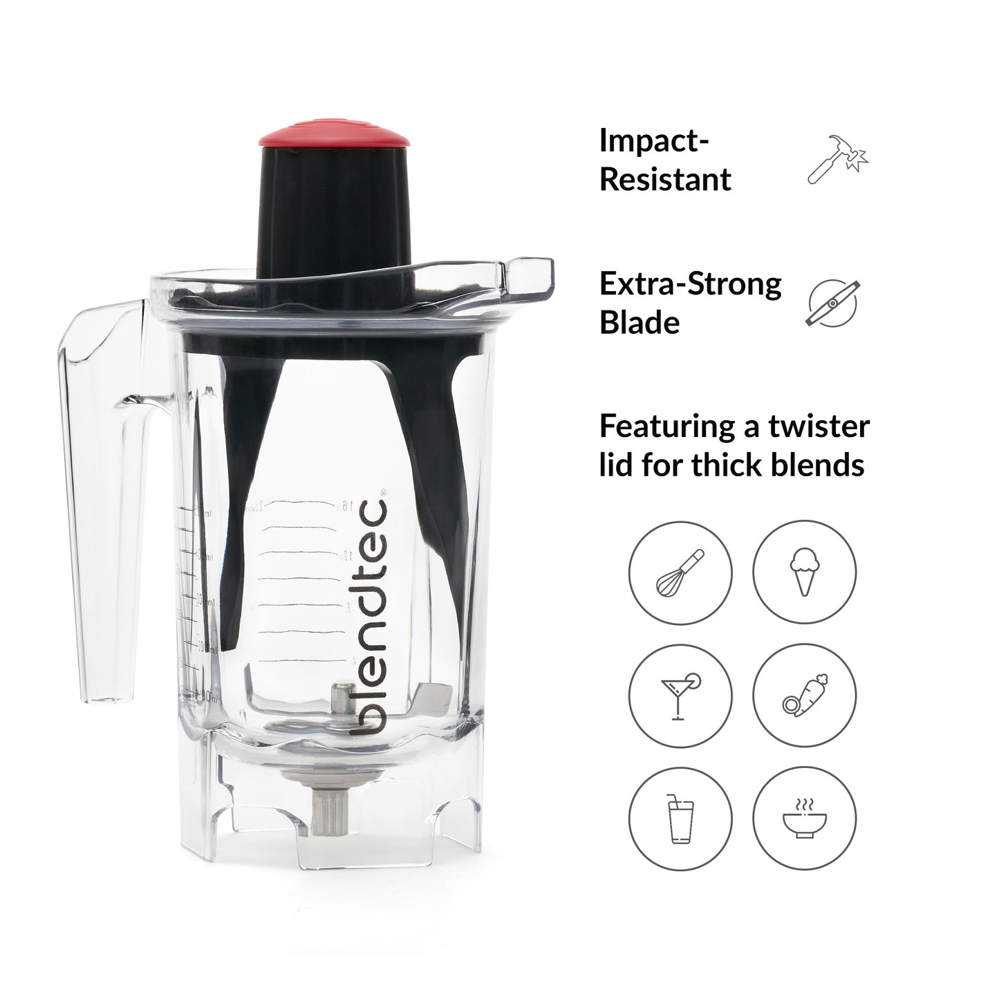 Blendtec Twister Jar (37 oz), Professional-Grade Blender Jar, Thick Blends, Spectacula Spatula, Twister and Mini Gripper Lid, BPA-free, Clear