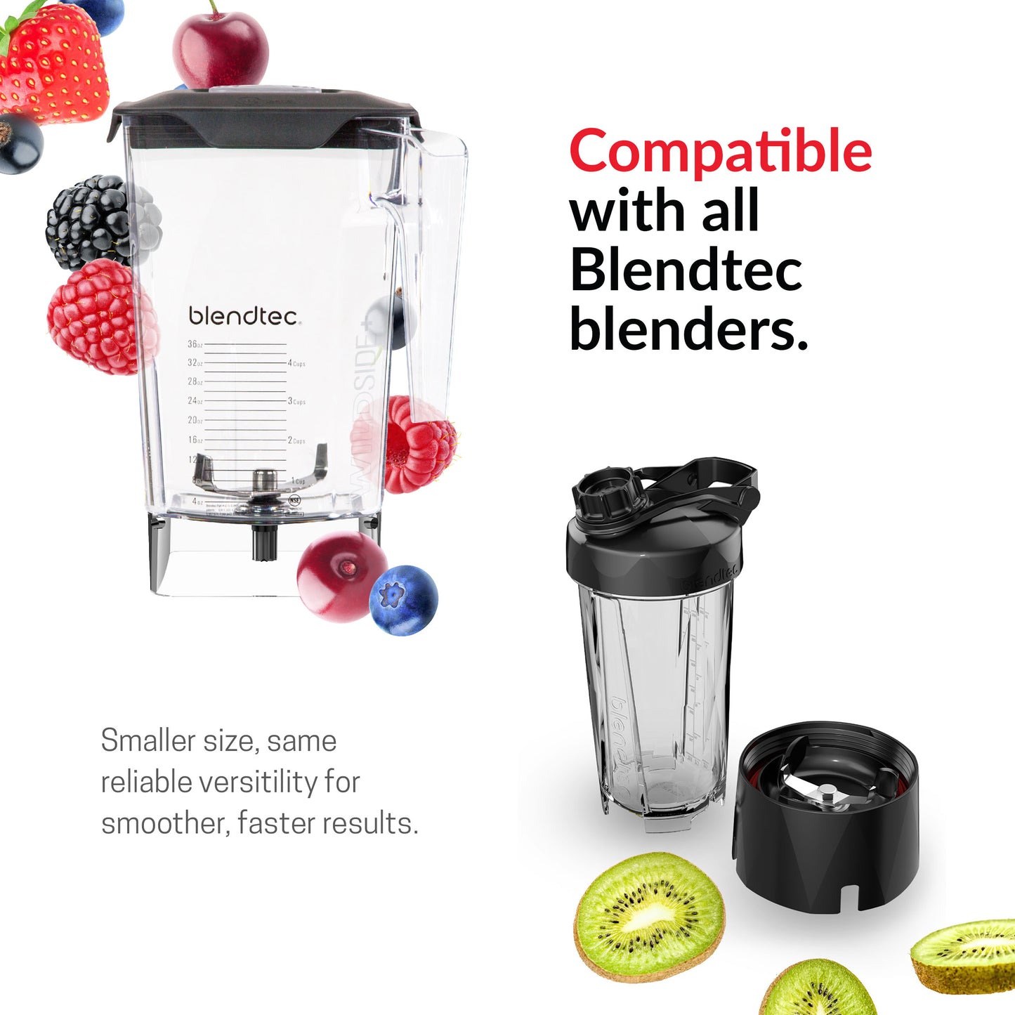 Blendtec WildSide (90 oz volume/36 oz Wet/Dry Fillable) -Five Sided-Professional-Grade Blender Jar-Vented Latching Lid-BPA-free-Clear, 90 fl ounces