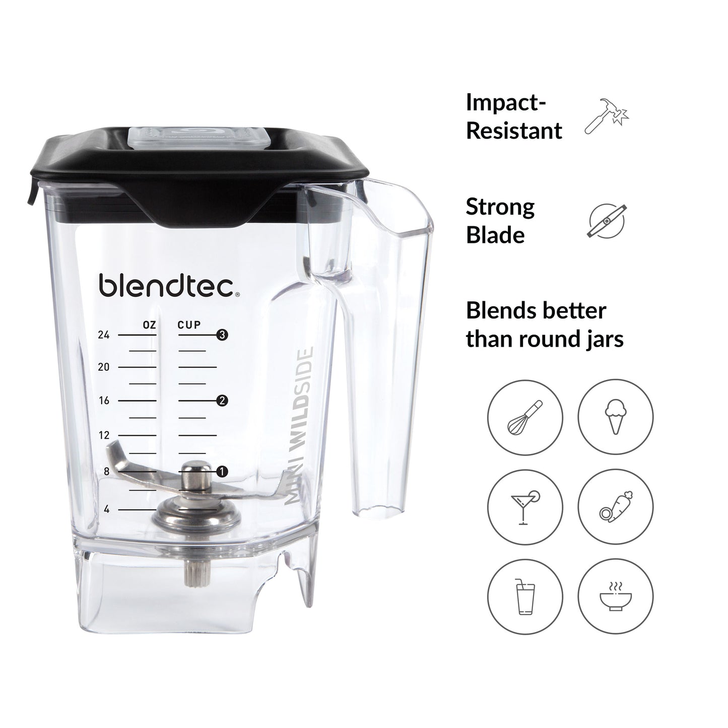 Blendtec Mini WildSide (46 oz), Five Sided, Personalized Blender Jar Vented Latching Lid, BPA-free, Clear