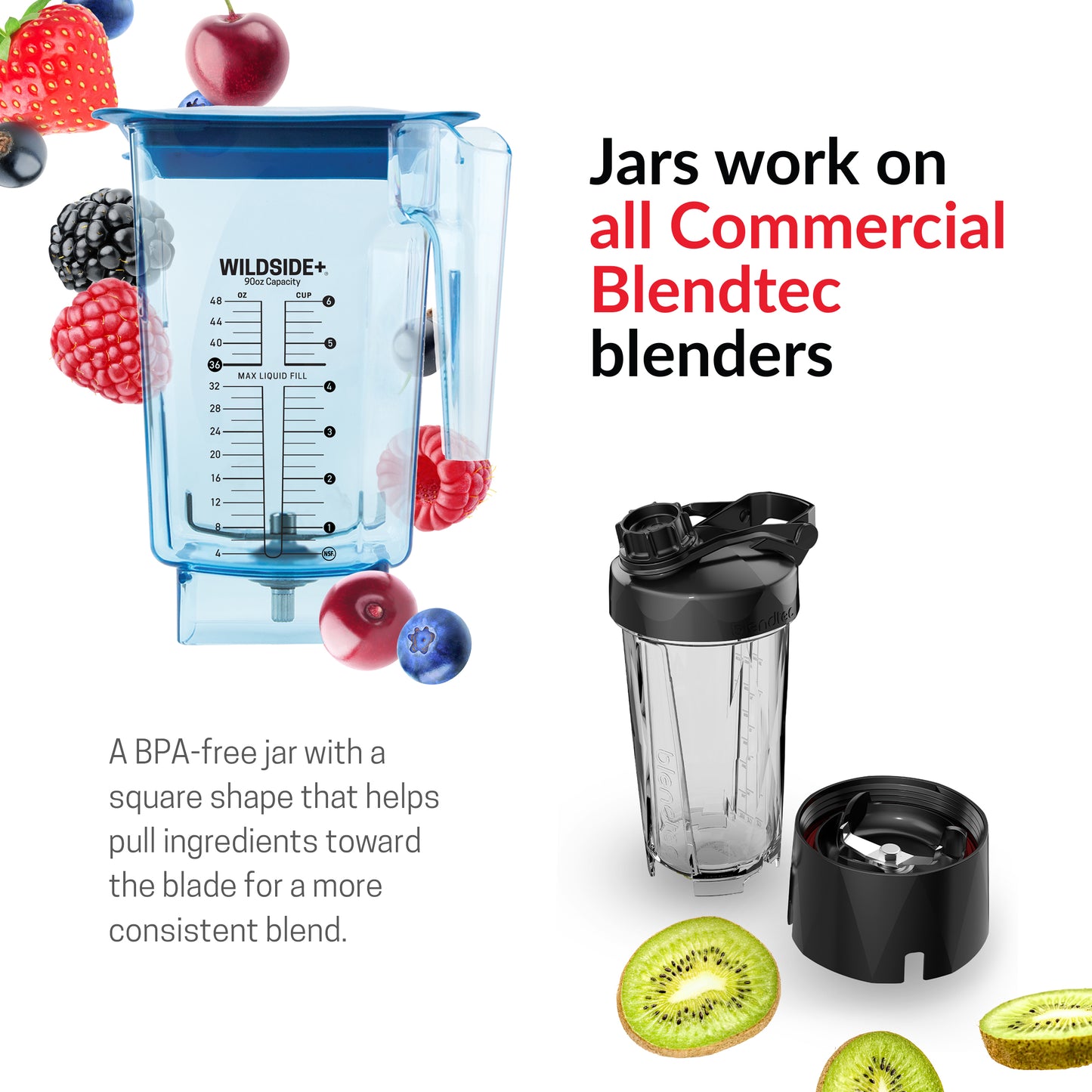 Blendtec WildSide+, Blender Jar, Commercial Grade, Hard Lid, Blue