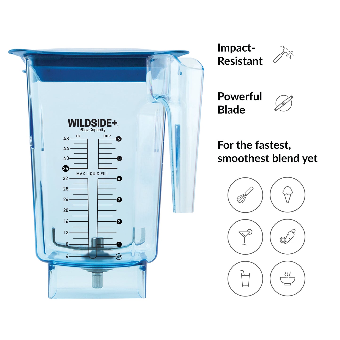 Blendtec WildSide+, Blender Jar, Commercial Grade, Hard Lid, Blue