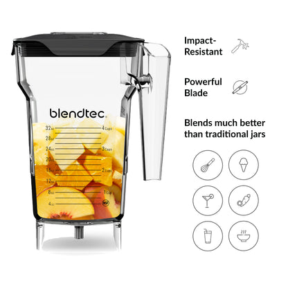 Blendtec FourSide (75 oz) GO Travel Bottle (34 oz) BUNDLE-Professional-Grade Blender Jar-BPA-free-Clear