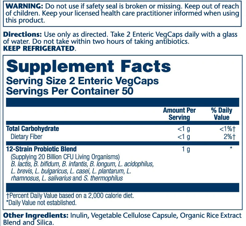 Solaray Multidophilus 12 Strain Probiotic | 20 Billion CFU | Healthy Gut Support | 50 Servings | 100 Enteric VegCaps