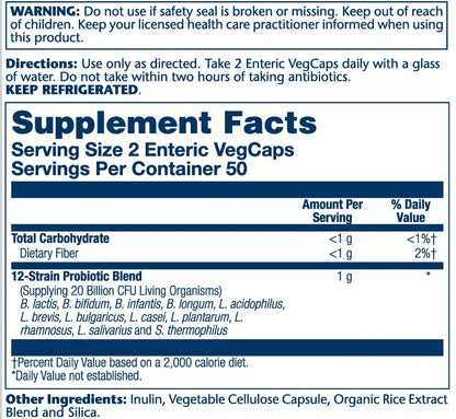 Solaray Multidophilus 12 Strain Probiotic | 20 Billion CFU | Healthy Gut Support | 50 Servings | 100 Enteric VegCaps