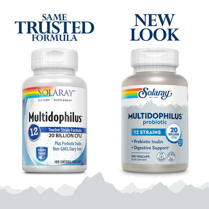 Solaray Multidophilus 12 Strain Probiotic | 20 Billion CFU | Healthy Gut Support | 50 Servings | 100 Enteric VegCaps