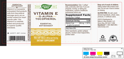 Nature's Way Vitamin E 400 IU, D-Alpha Tocopherol, Powerful Antioxidant, Helps Protect Against Free Radicals, 100 Softgels
