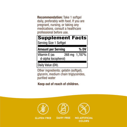 Nature's Way Vitamin E 400 IU, D-Alpha Tocopherol, Powerful Antioxidant, Helps Protect Against Free Radicals, 100 Softgels