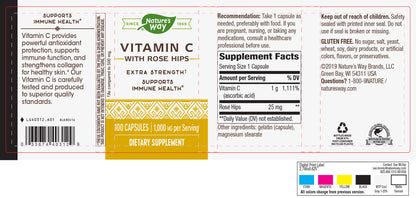Nature's Way Vitamin C 1000 with Rose Hips, 100 Capsules