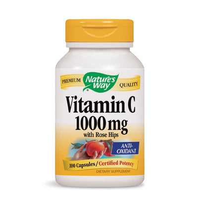 Nature's Way Vitamin C 1000 mg with Rose Hips, 1000 mg per Serving, 100 Capsules, Pack of 2