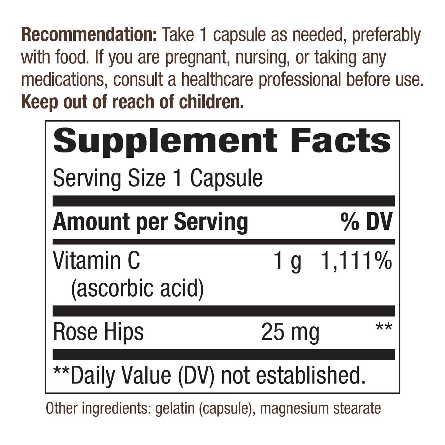 Nature's Way Vitamin C 1000 mg with Rose Hips, 1000 mg per Serving, 100 Capsules, Pack of 2